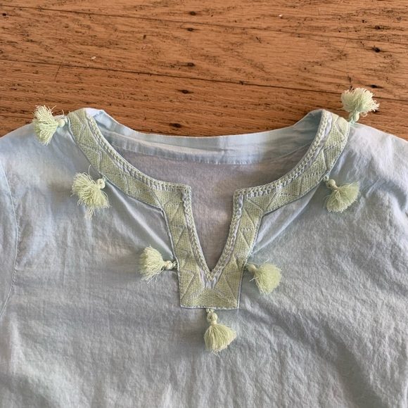 Pottery Barn Kids girl’s size 8-10 pool cover up tunic with tassels, Pom poms - Picture 2 of 7